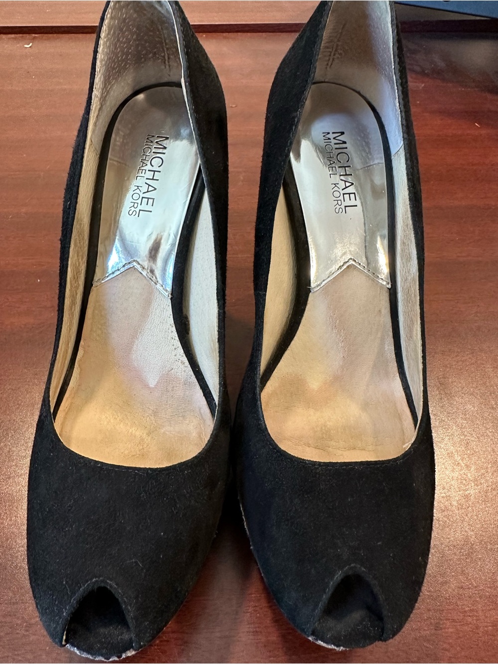 Michael Kors Black Suede Peep-Toe Pumps